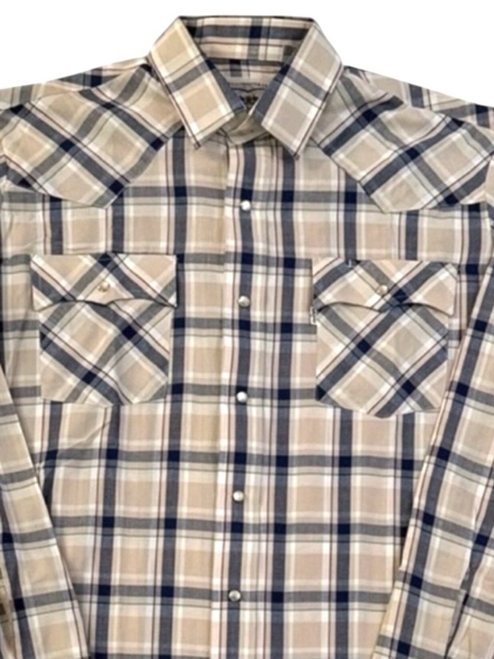 Vintage Levi’s Pearl Snap Western Shirt Men Large Black Tan Plaid Cowboy Korea